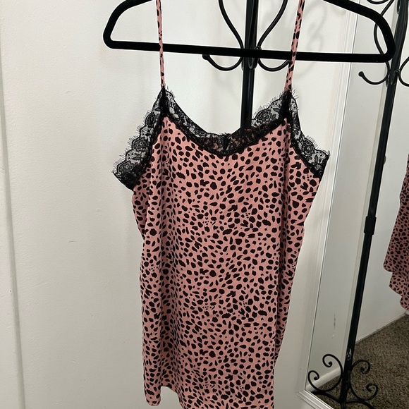 Tops - Now N Forever NWOT Pink and Black Lace Trim Slip Dress